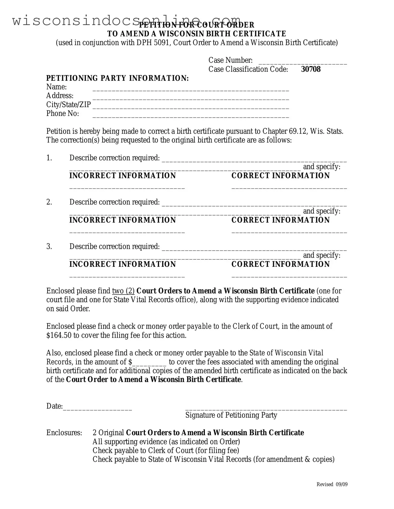 Blank Court Order To Amend A Wisconsin Birth Certificate Form