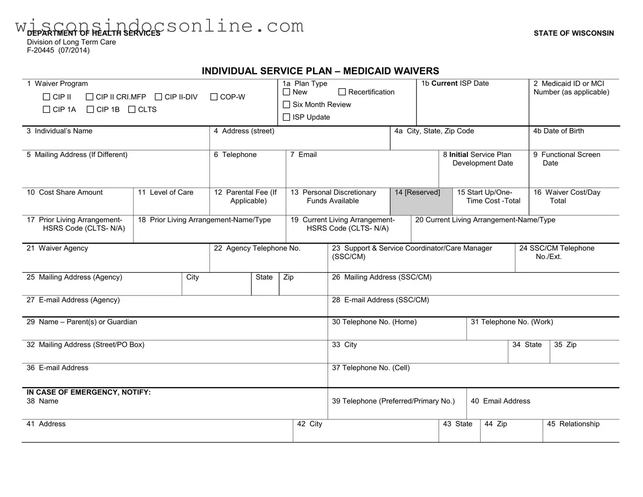 Blank Individual Service Plan Wisconsin Form