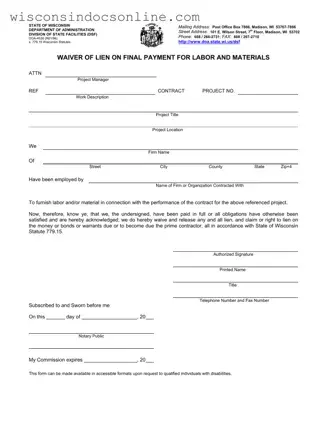 Blank Lien Waiver Wisconsin Form