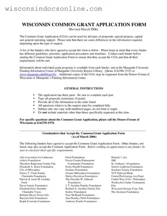 Blank Wisconsin Common Grant Application Form