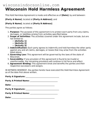 Attorney-Approved Wisconsin Hold Harmless Agreement Template