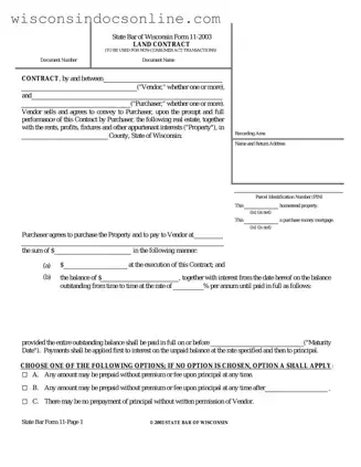 Blank Wisconsin Land Contract Form