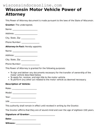 Attorney-Approved Wisconsin Motor Vehicle Power of Attorney Template