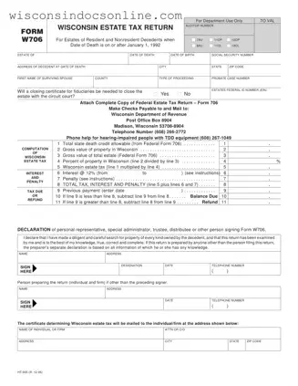 Blank Wisconsin W706 Form