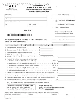 Blank Wisconsin Wt 7 Tax Form