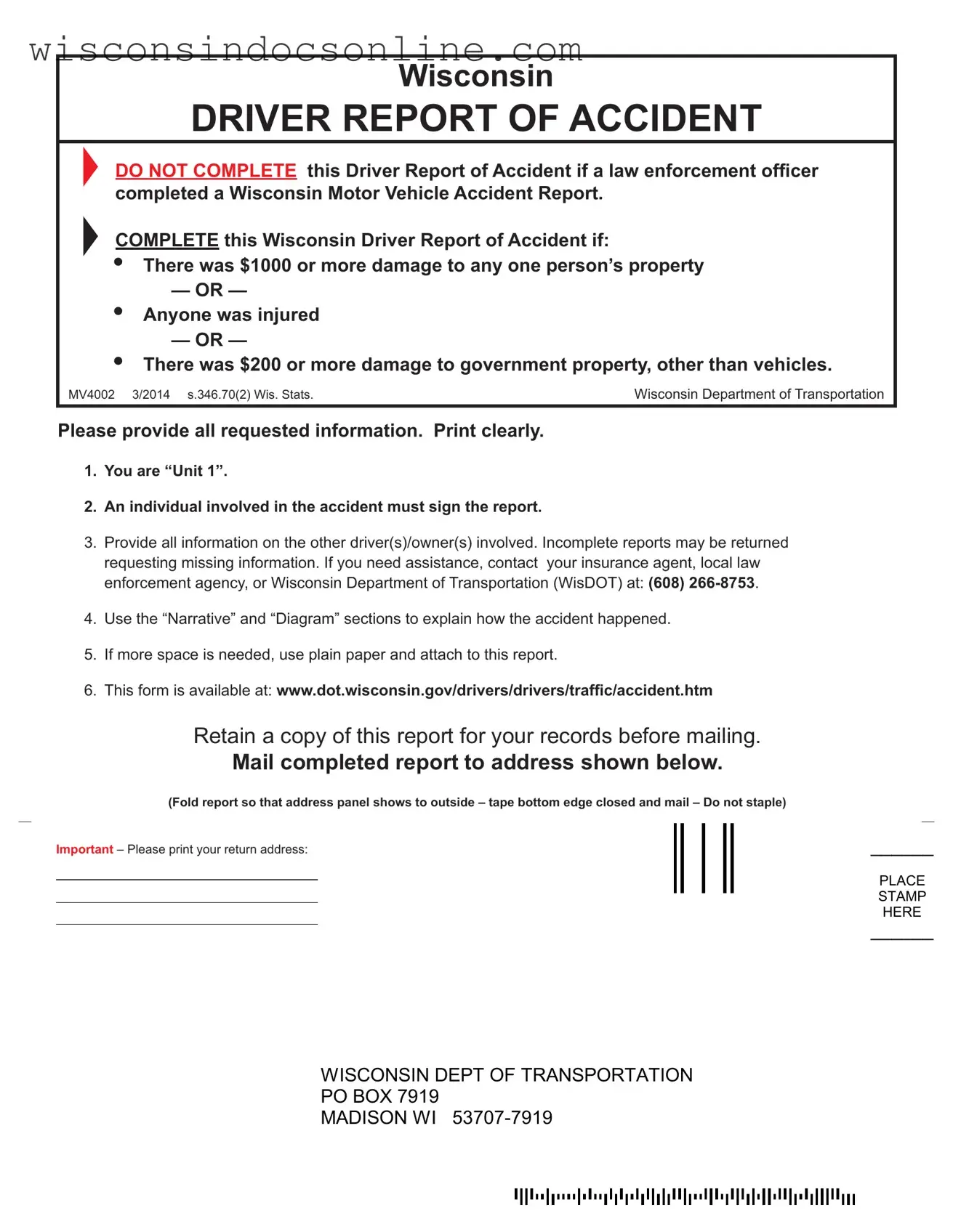 Blank Wisconsin Accident Form