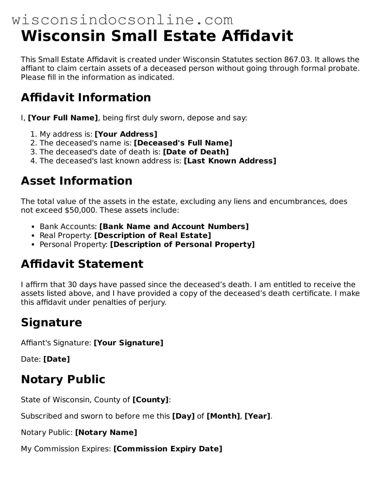 Attorney-Approved Wisconsin Small Estate Affidavit Template