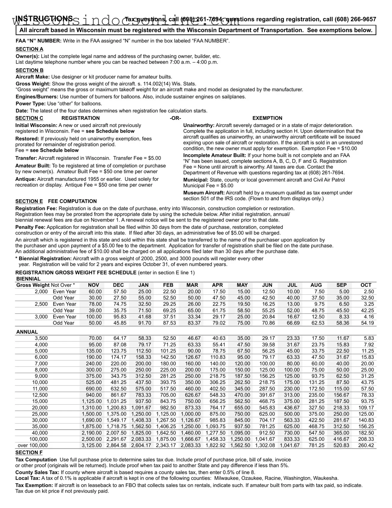 Blank Wisconsin Aircraft Registration Form