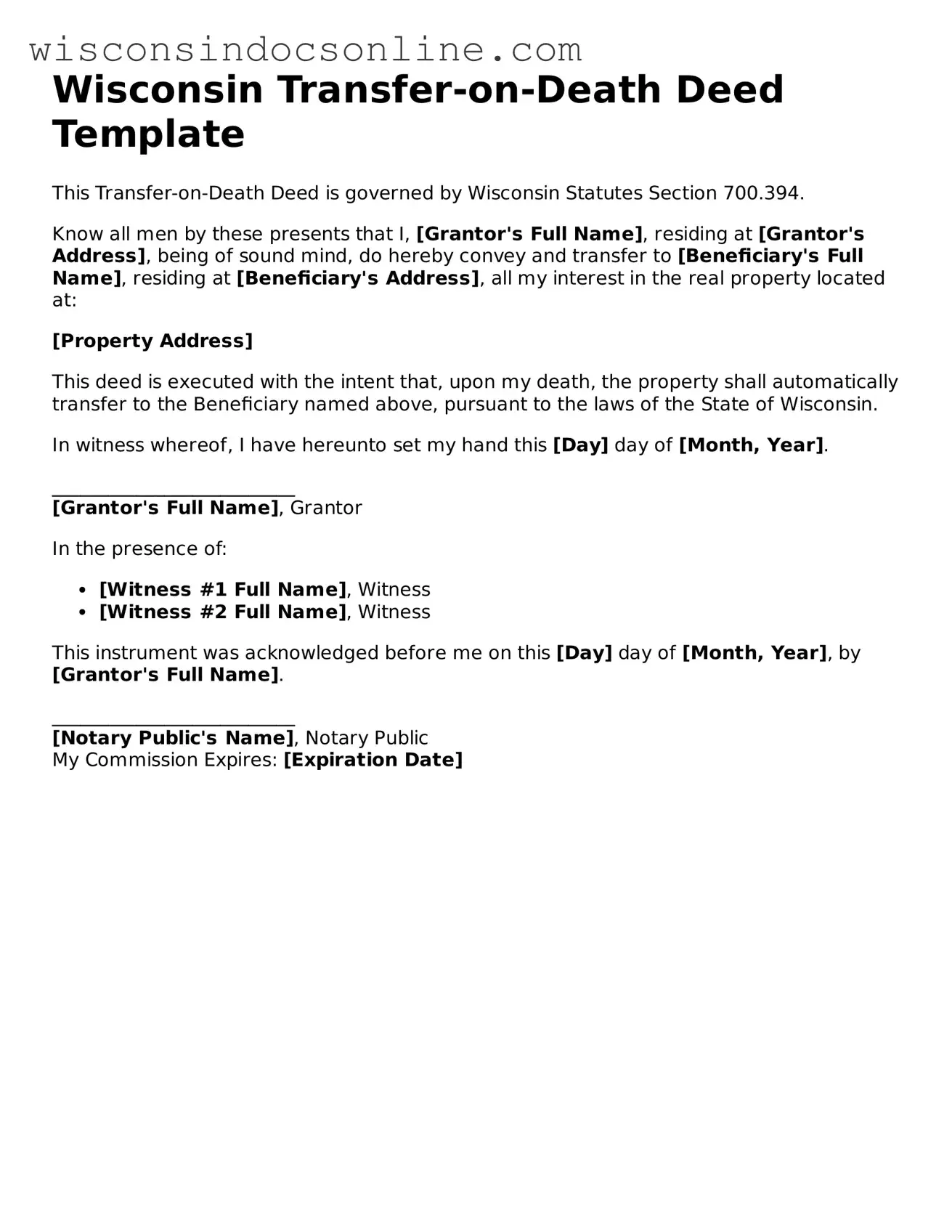 Attorney-Approved Wisconsin Transfer-on-Death Deed Template