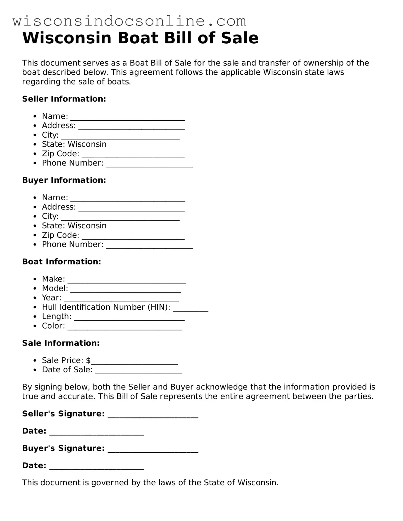 Attorney-Approved Wisconsin Boat Bill of Sale Template