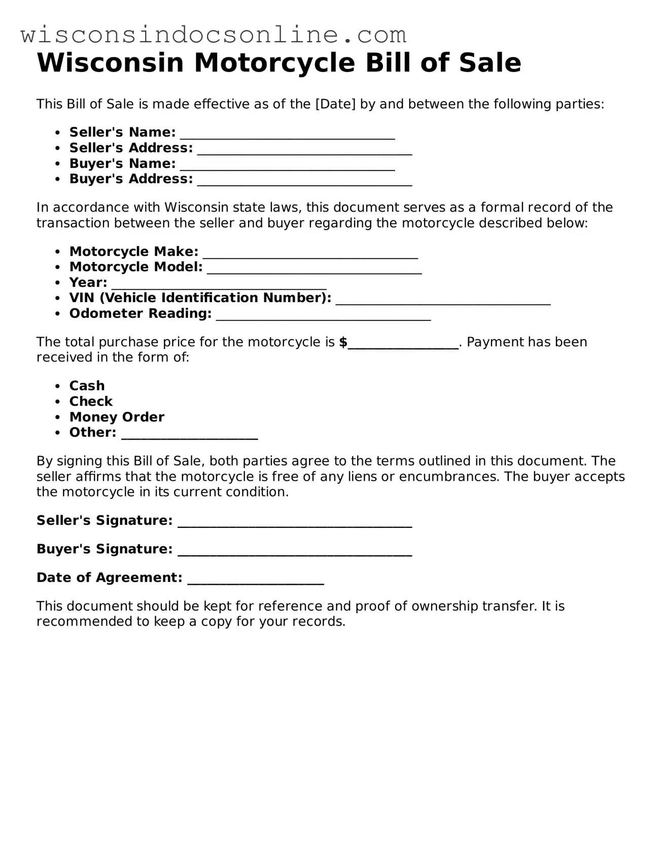 Attorney-Approved Wisconsin Motorcycle Bill of Sale Template