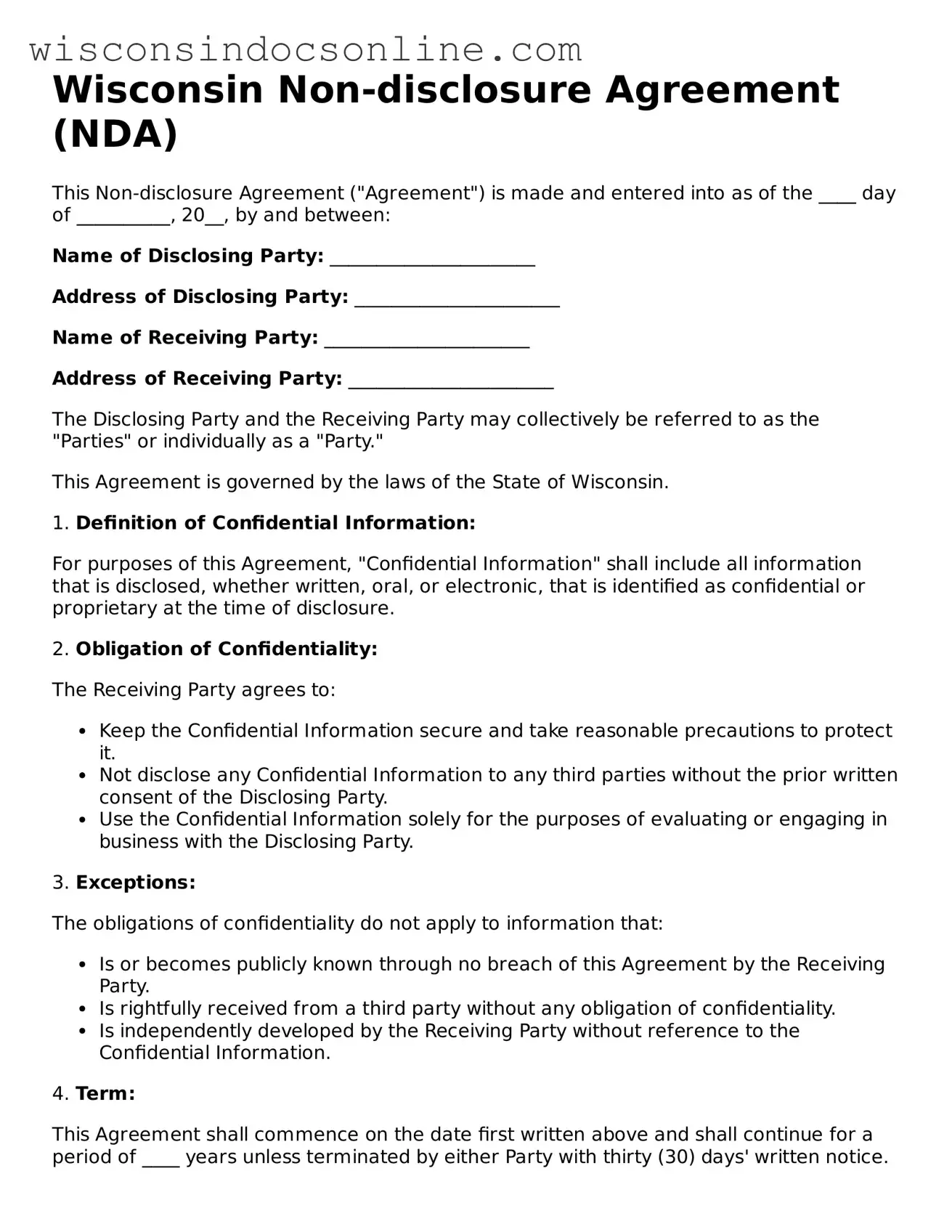 Attorney-Approved Wisconsin Non-disclosure Agreement Template