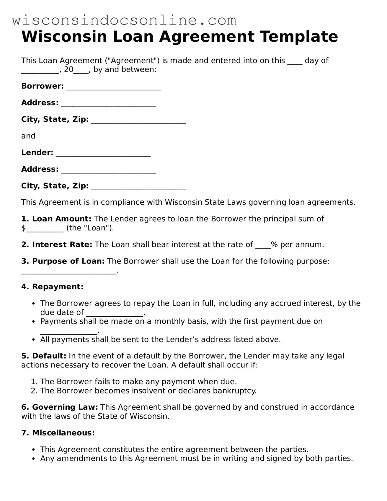 Attorney-Approved Wisconsin Loan Agreement Template