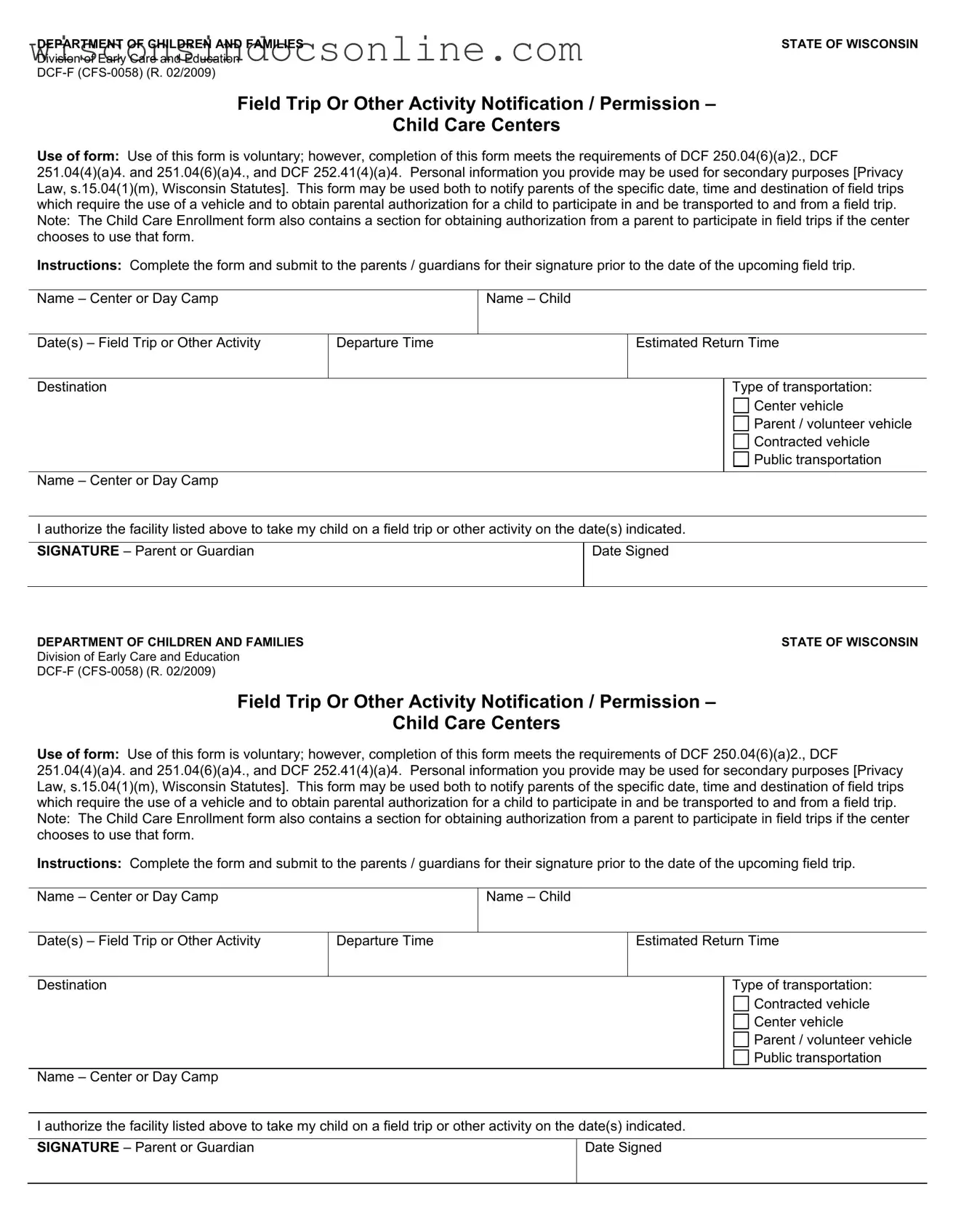 Blank Wisconsin Dcf F Form