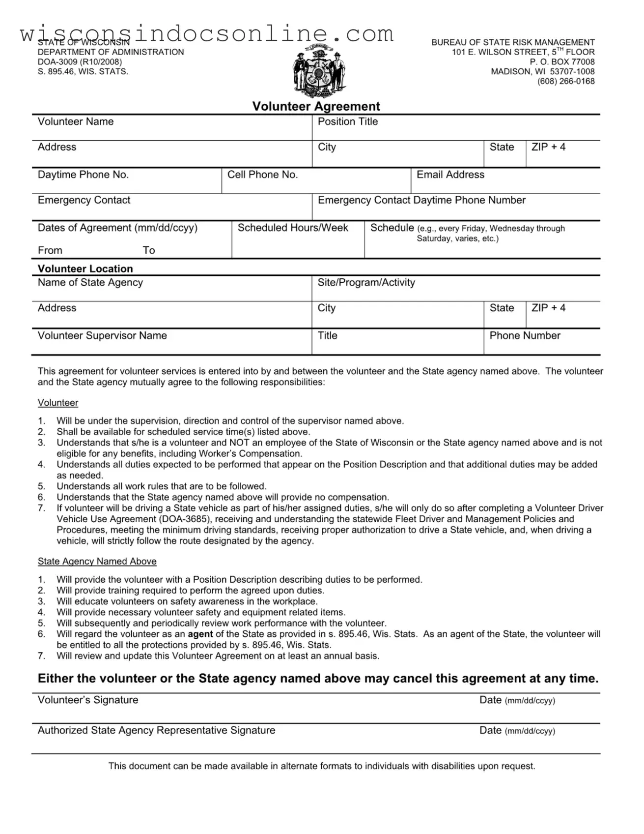 Blank Wisconsin Doa 3009 Form