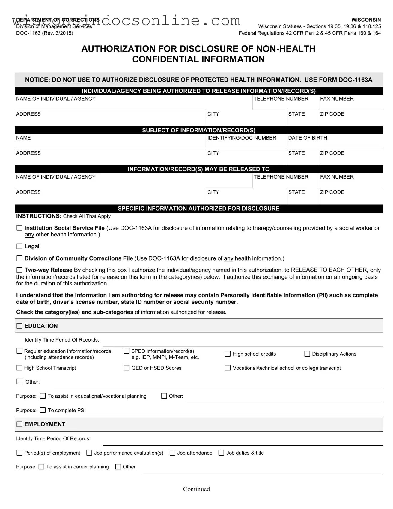 Blank Wisconsin Doc 1163 Form