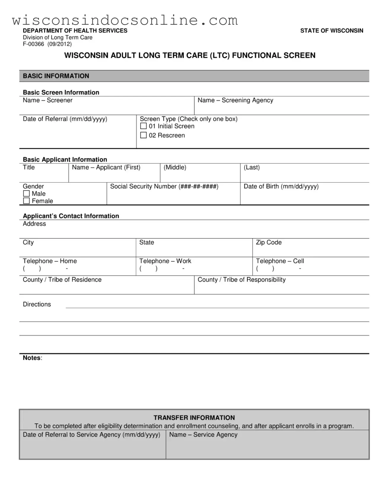 Blank Wisconsin F 00366 Form
