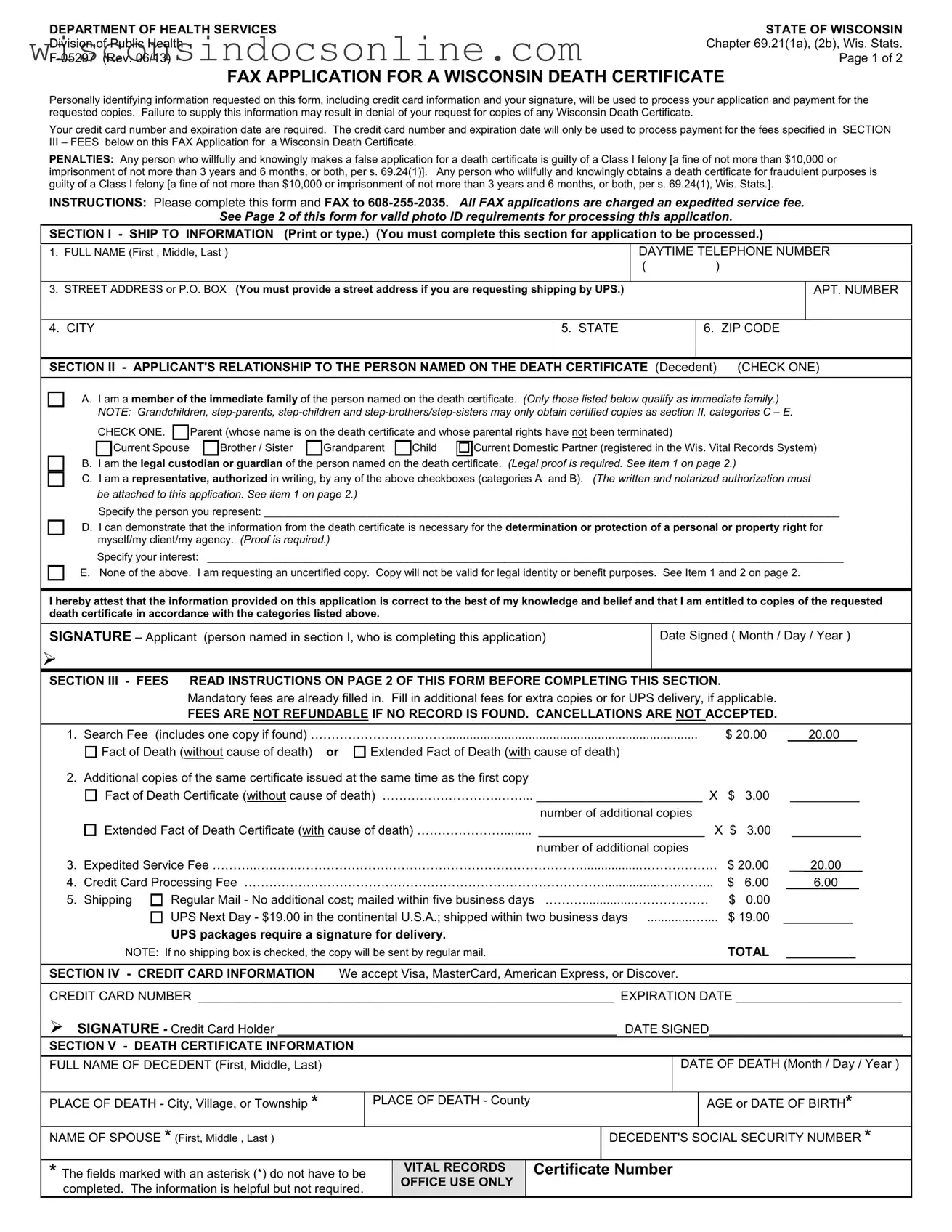 Blank Wisconsin F 05297 Form