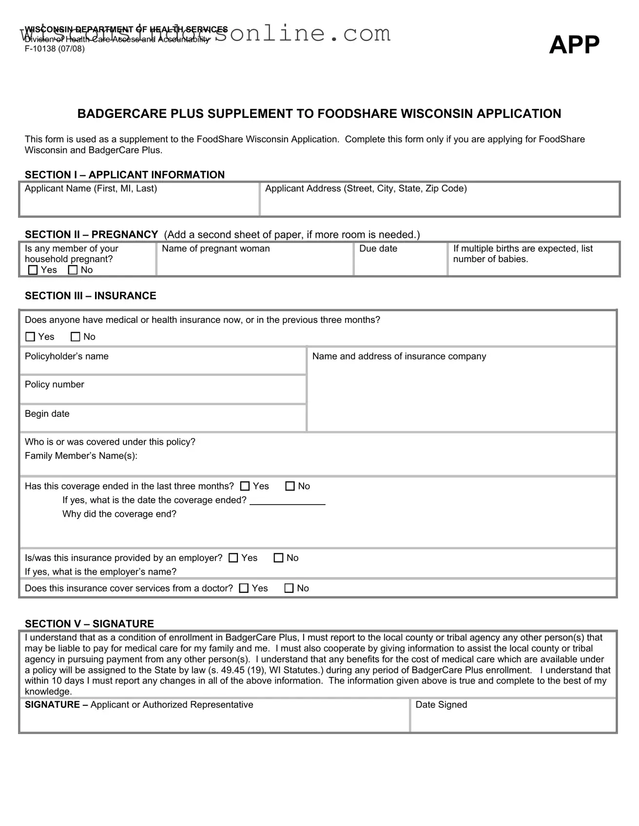 Blank Wisconsin F 10138 Form