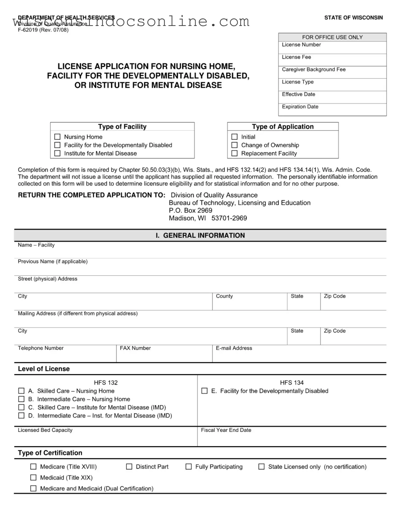 Blank Wisconsin F 62019 Form