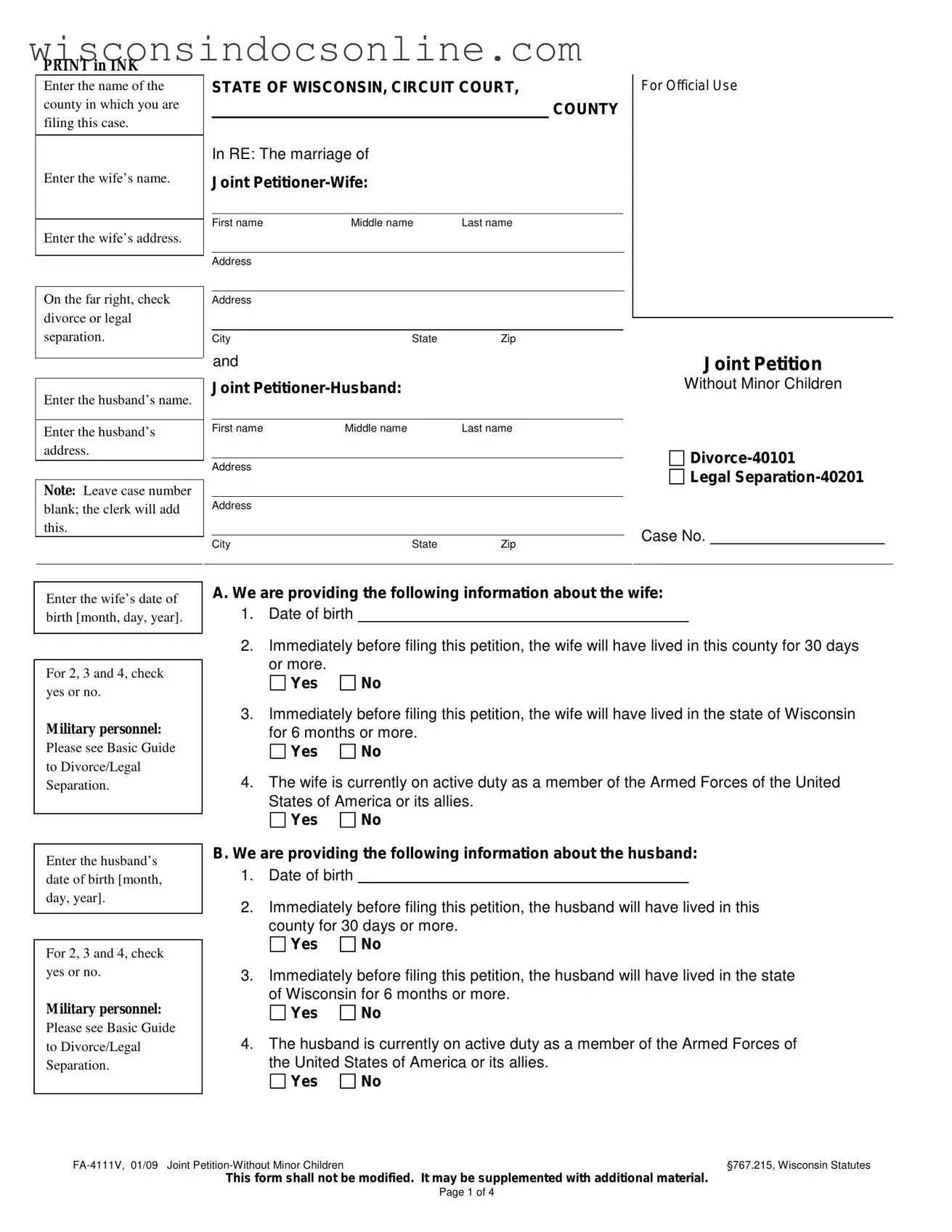 Blank Wisconsin Fa 4111 Form
