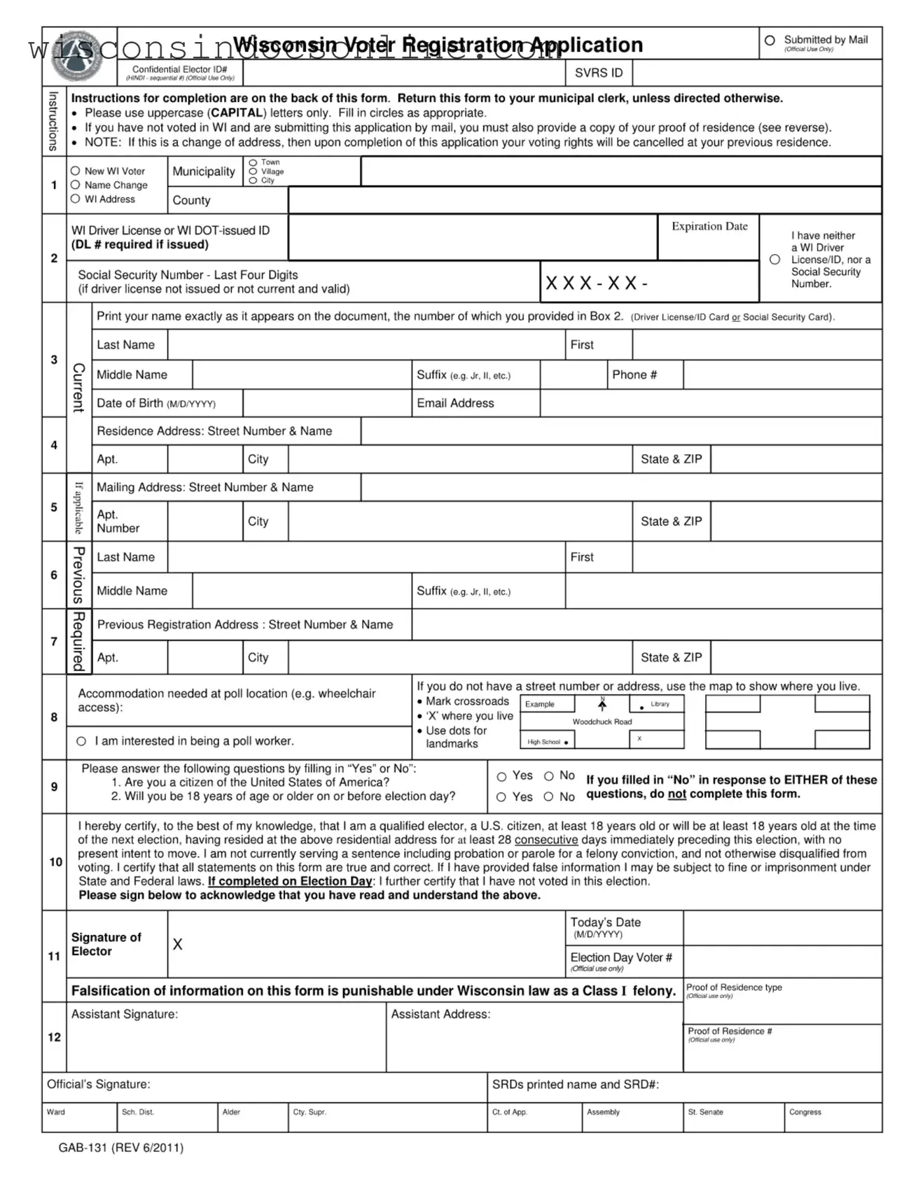 Blank Wisconsin Gab 131 Form