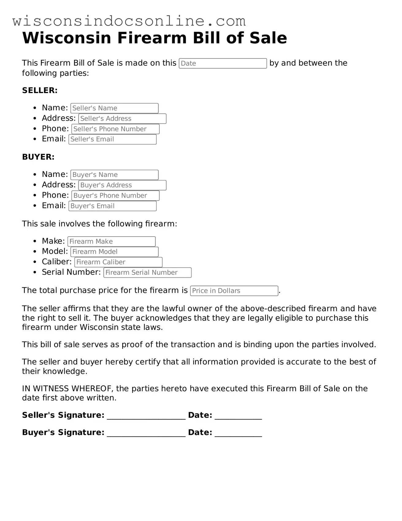 Attorney-Approved Wisconsin Firearm Bill of Sale Template