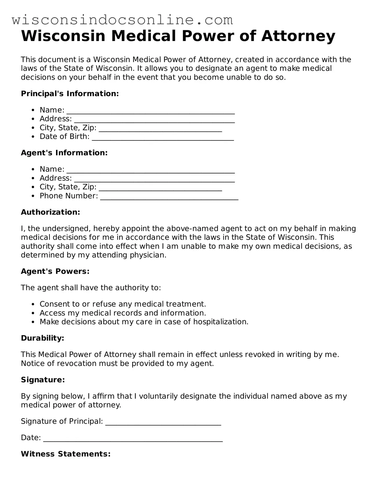 Attorney-Approved Wisconsin Medical Power of Attorney Template