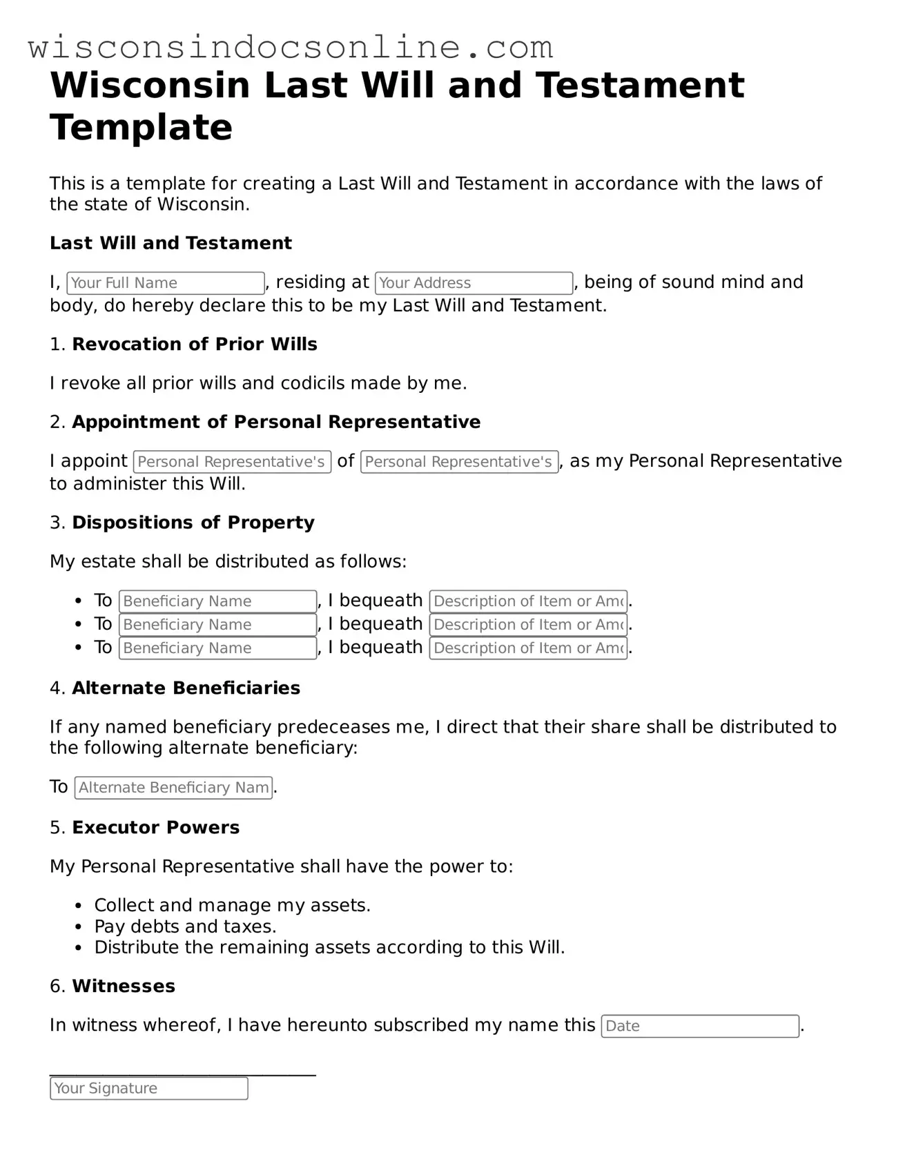 Attorney-Approved Wisconsin Last Will and Testament Template