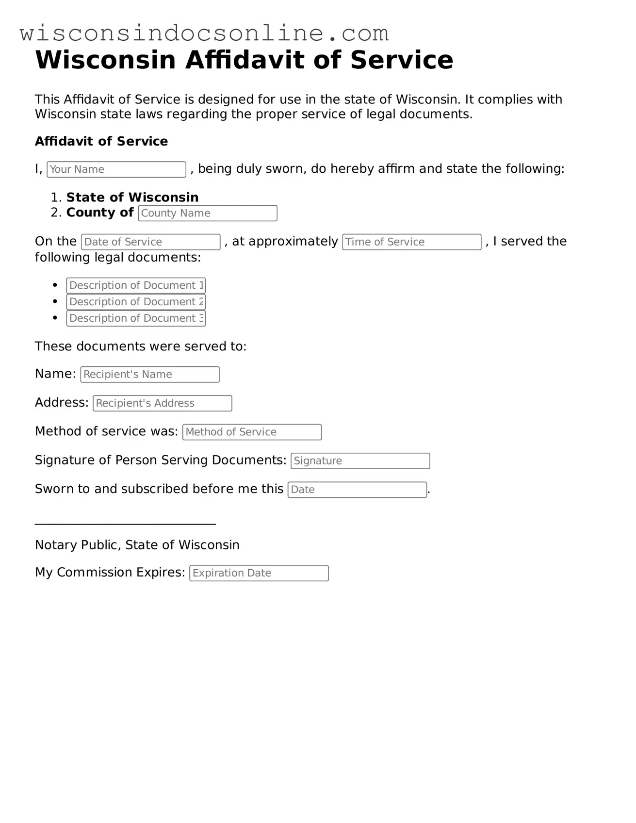 Attorney-Approved Wisconsin Affidavit of Service Template