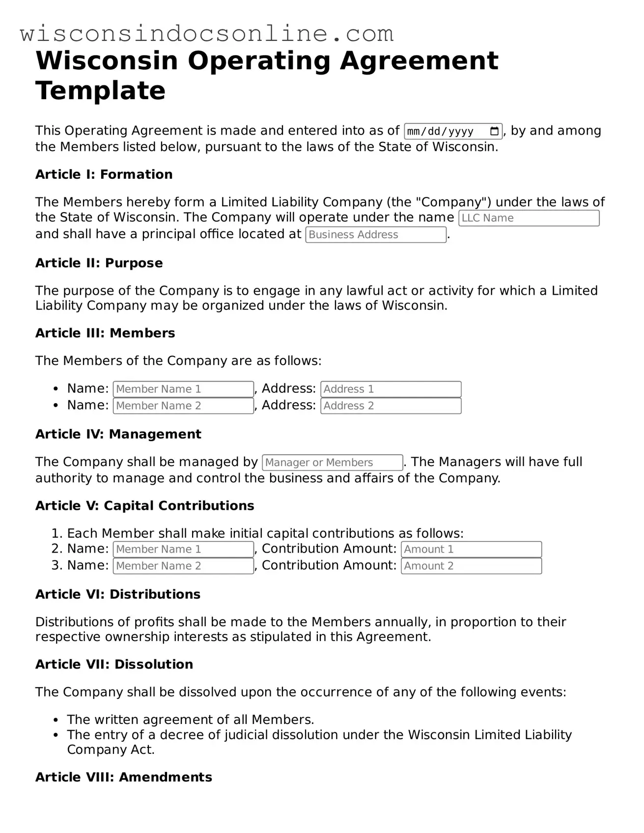 Attorney-Approved Wisconsin Operating Agreement Template