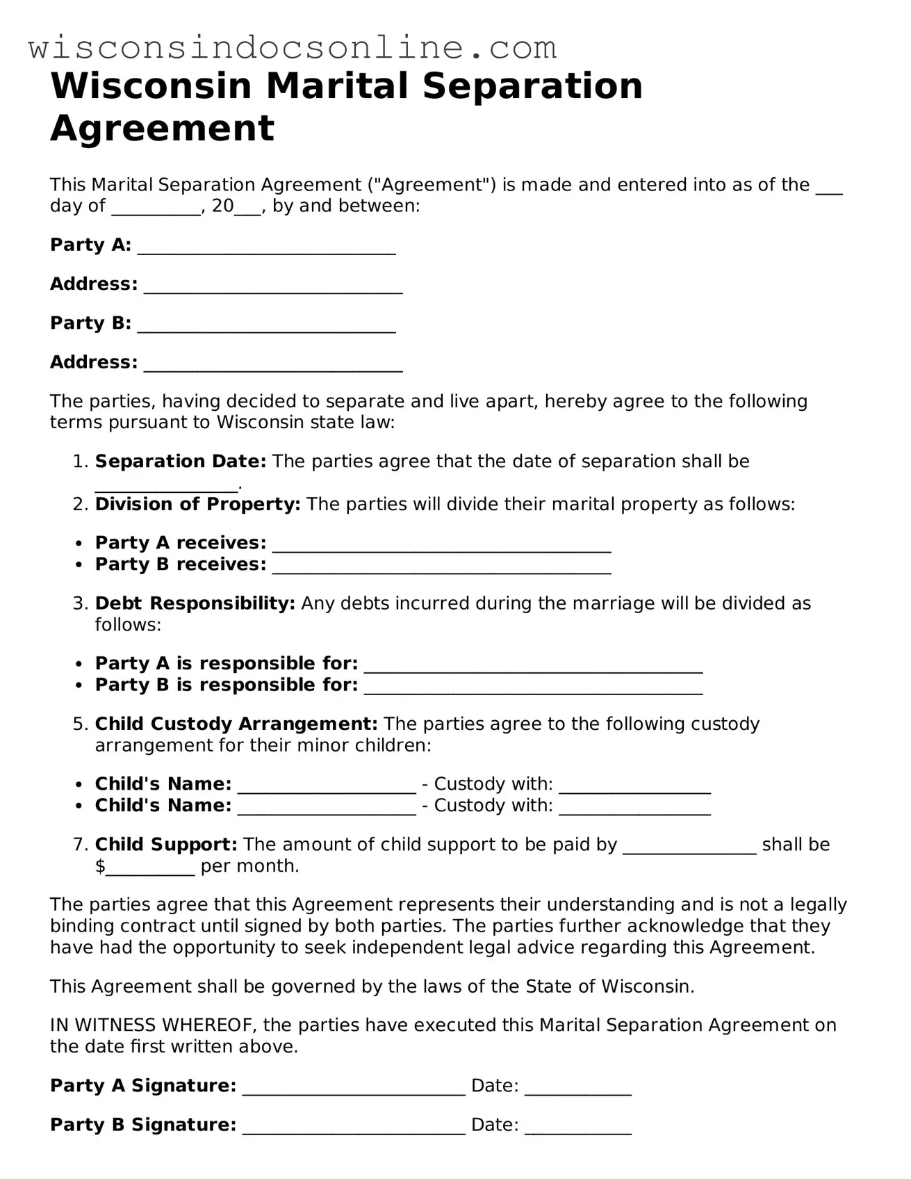 Attorney-Approved Wisconsin Marital Separation Agreement Template