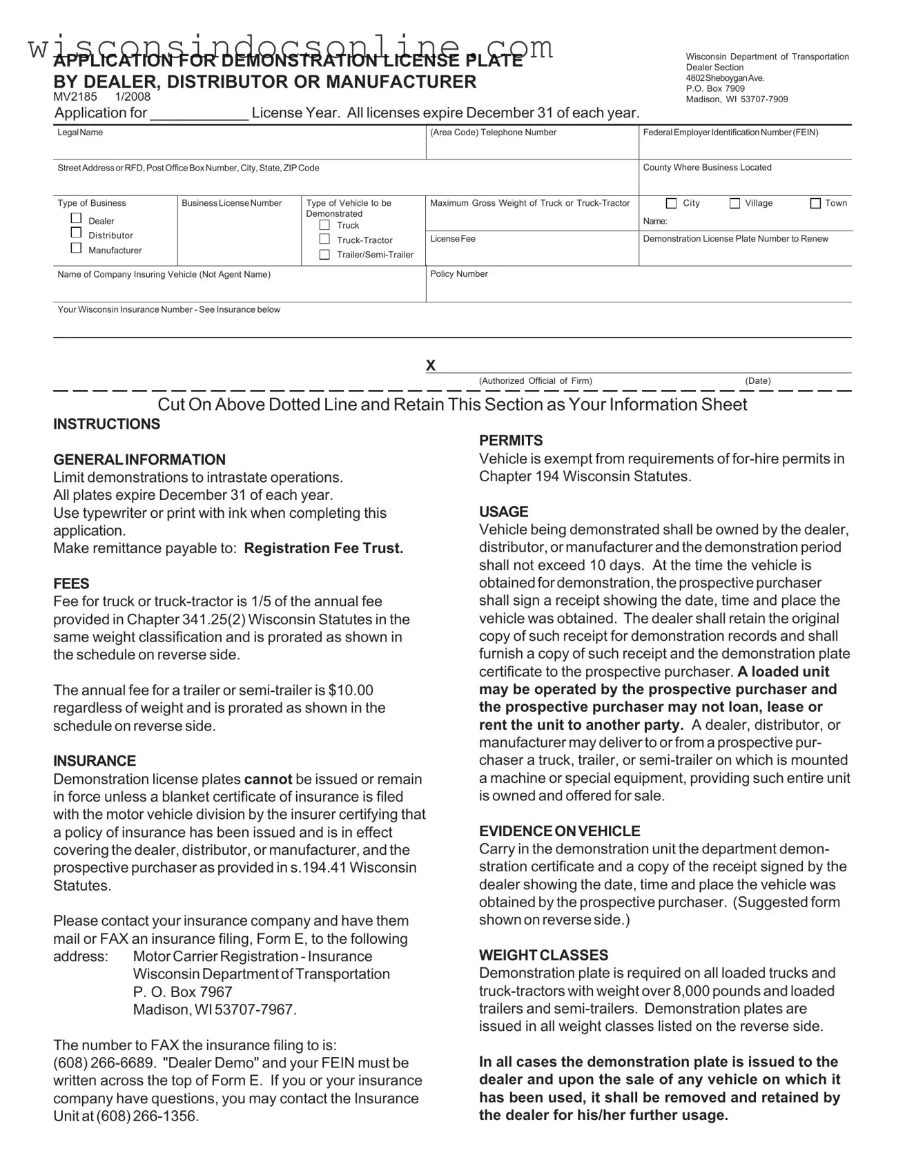 Blank Wisconsin Mv2185 Form
