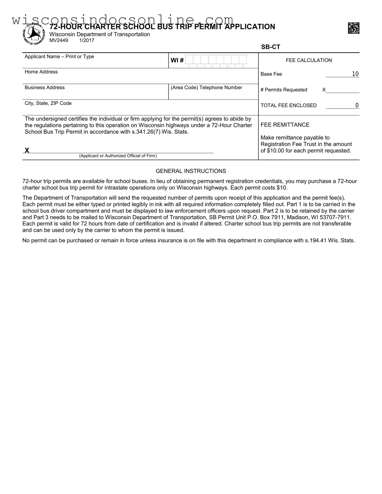 Blank Wisconsin Mv2449 Form
