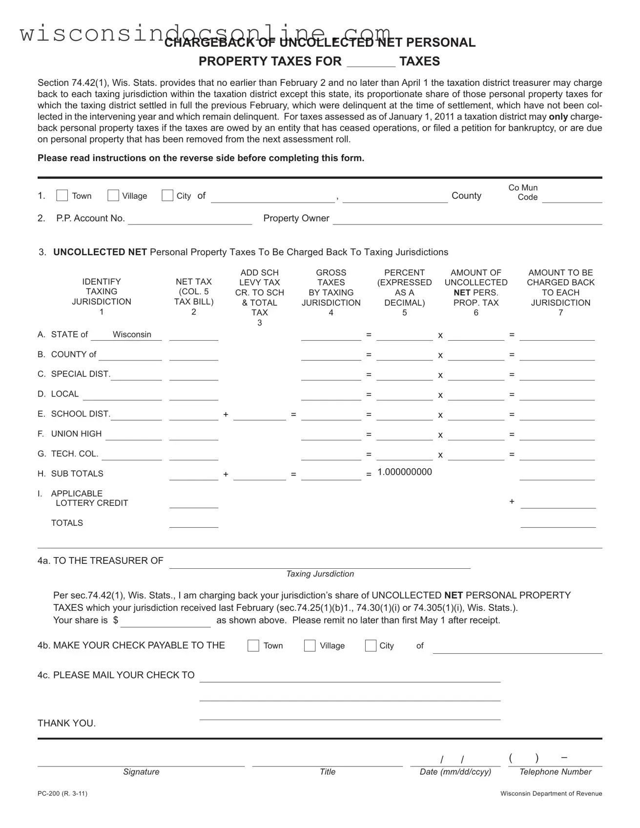 Blank Wisconsin Pc 200 Form
