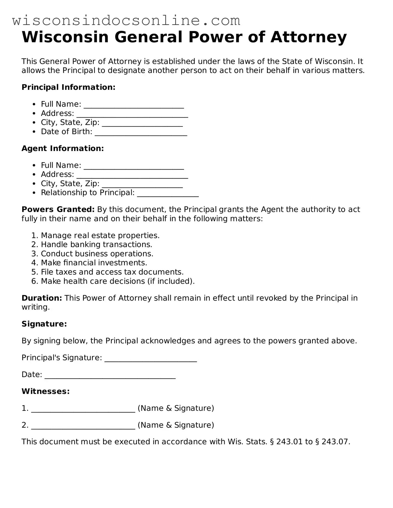 Attorney-Approved Wisconsin General Power of Attorney Template