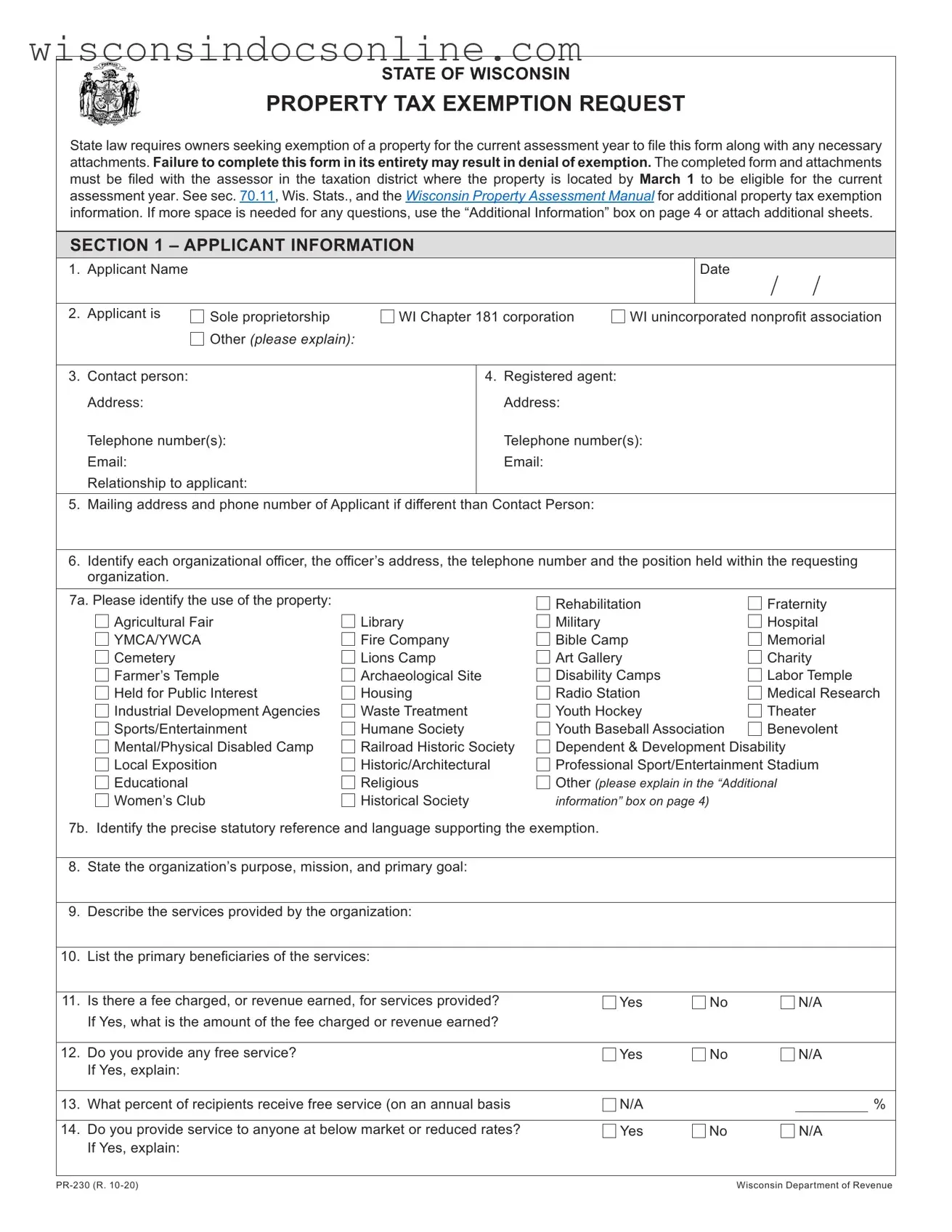 Blank Wisconsin Pr 230 Form