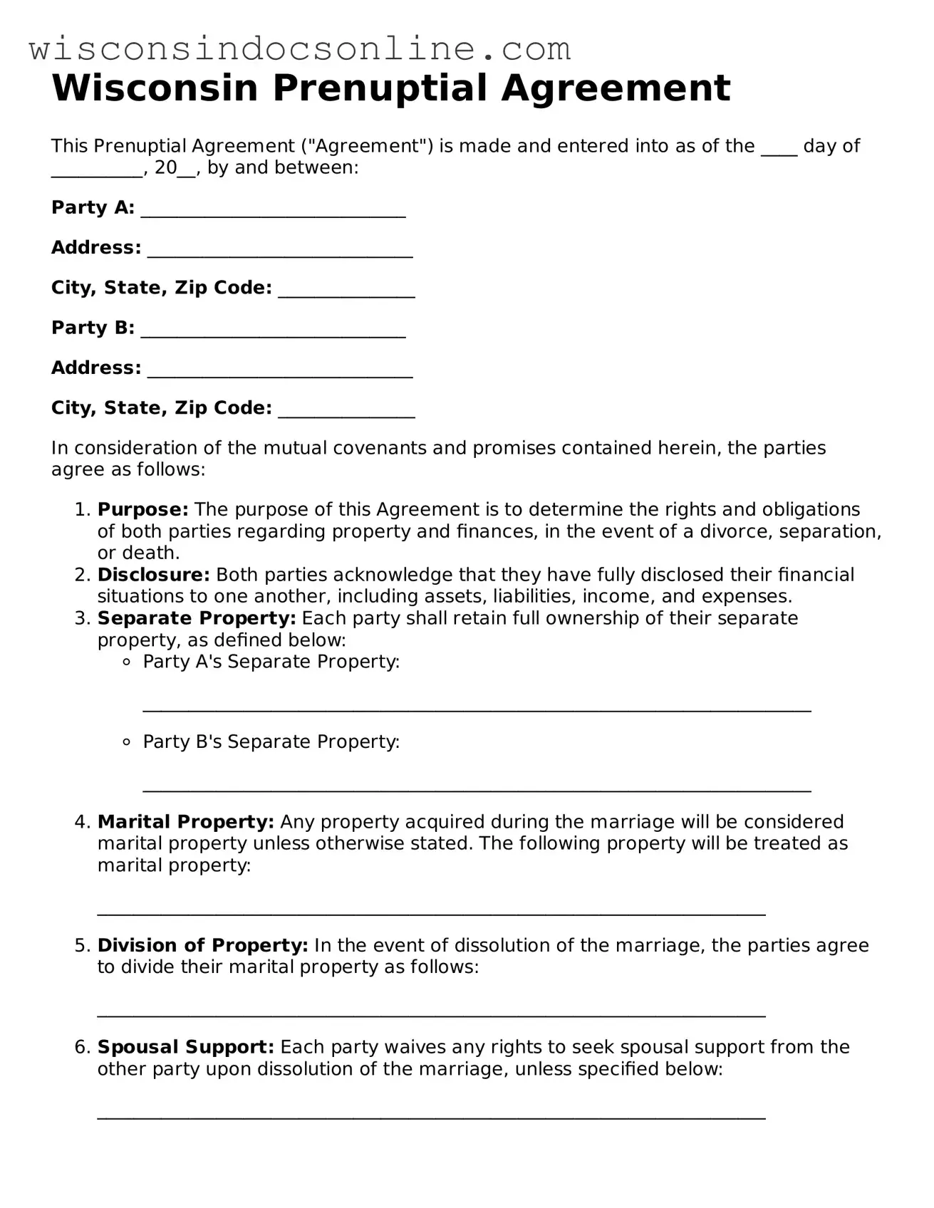 Attorney-Approved Wisconsin Prenuptial Agreement Template