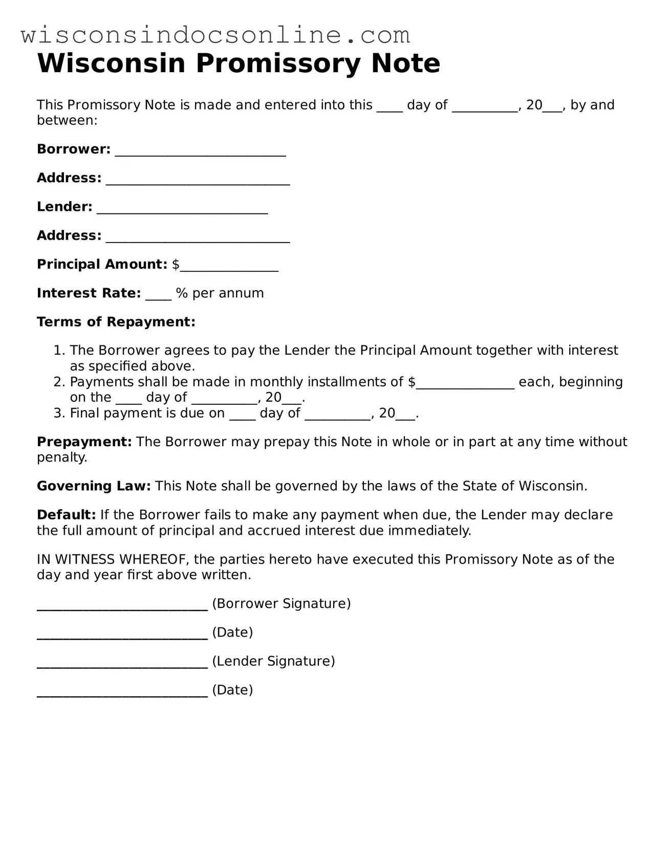 Attorney-Approved Wisconsin Promissory Note Template