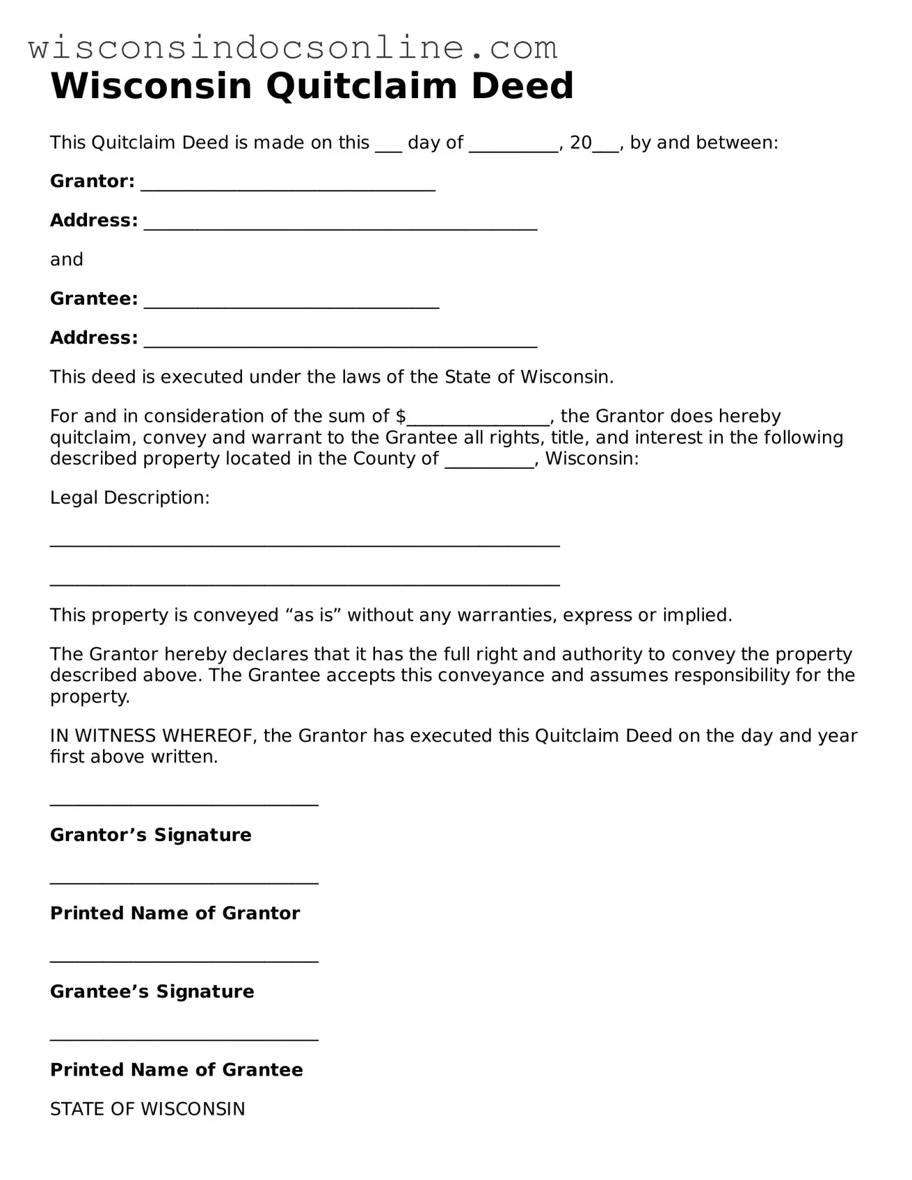 Attorney-Approved Wisconsin Quitclaim Deed Template