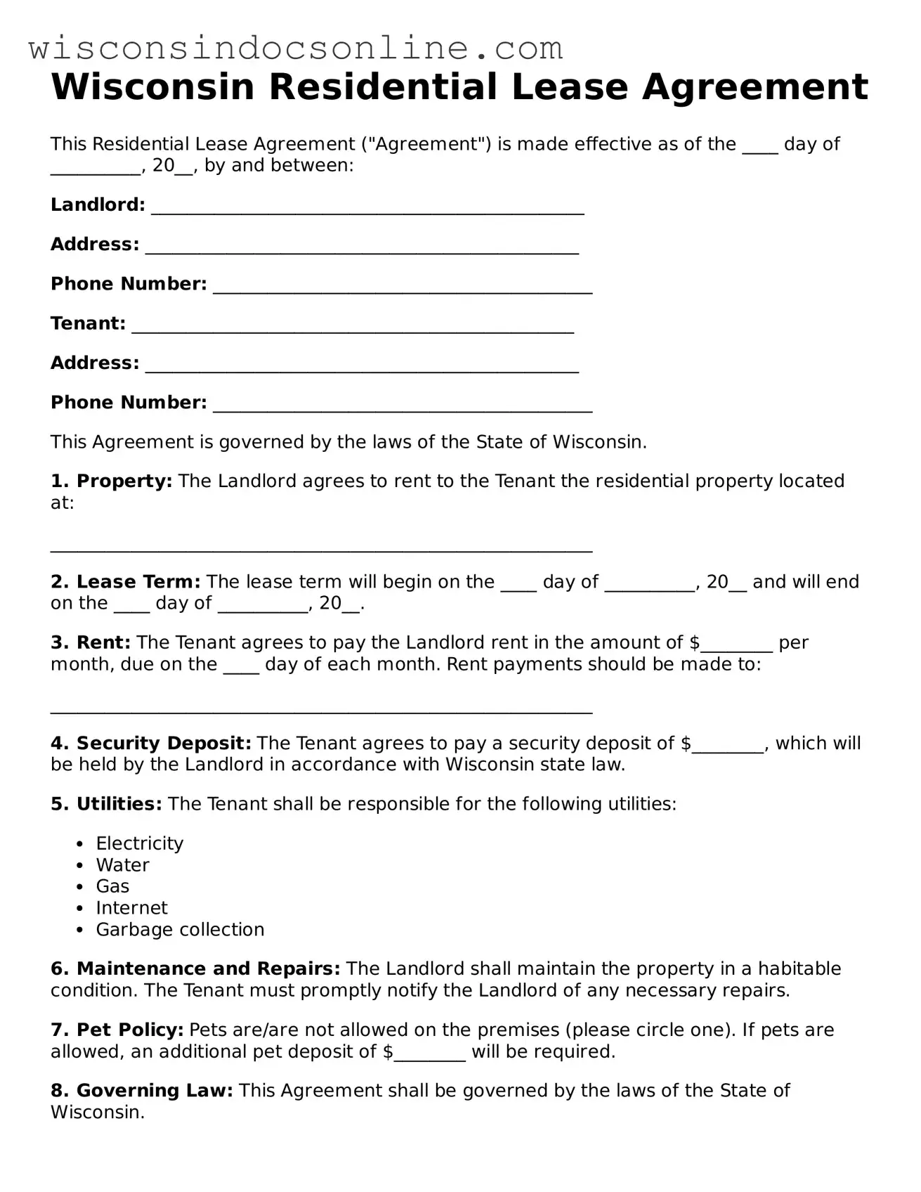 Attorney-Approved Wisconsin Residential Lease Agreement Template