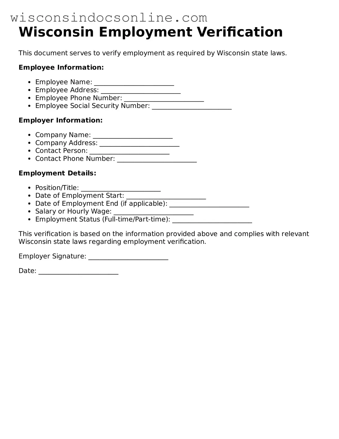 Attorney-Approved Wisconsin Employment Verification Template