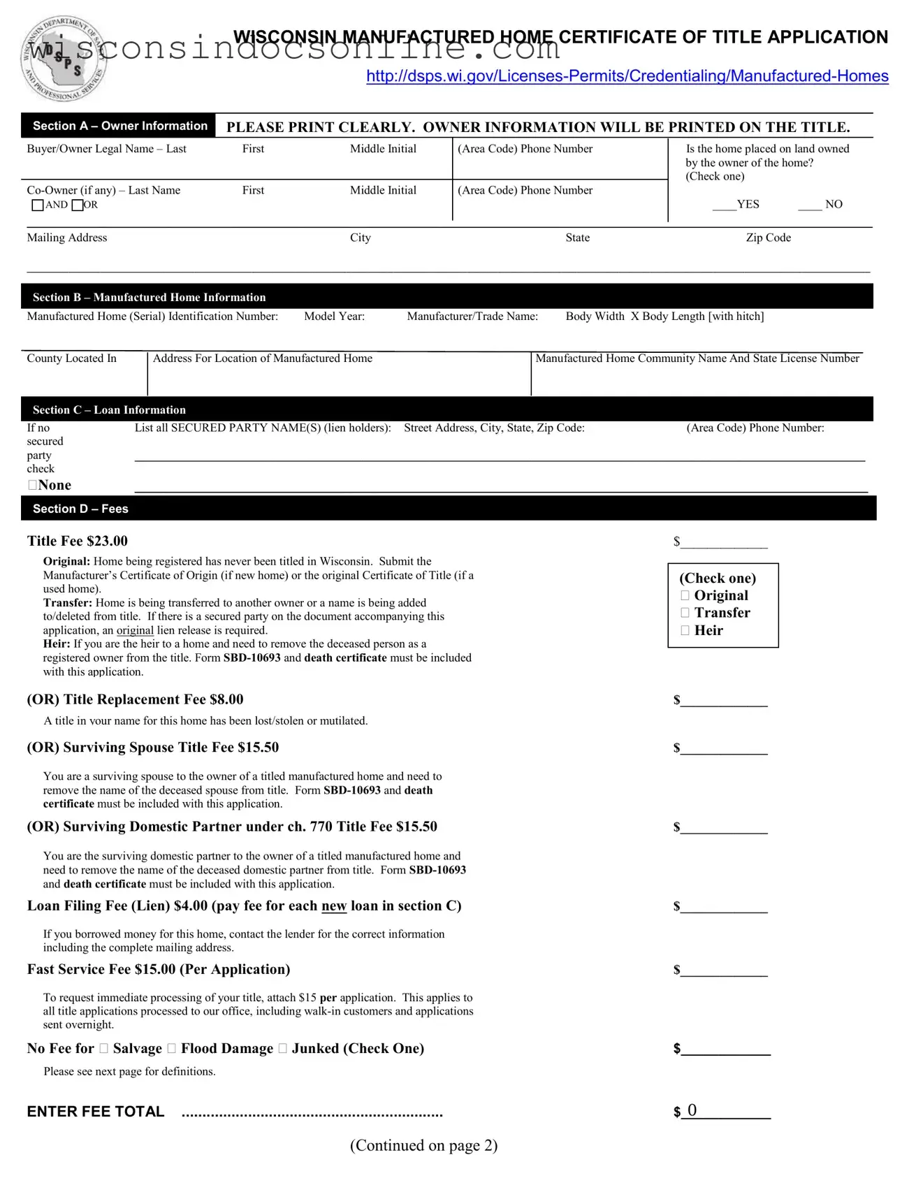 Blank Wisconsin Sbd 10687 Form