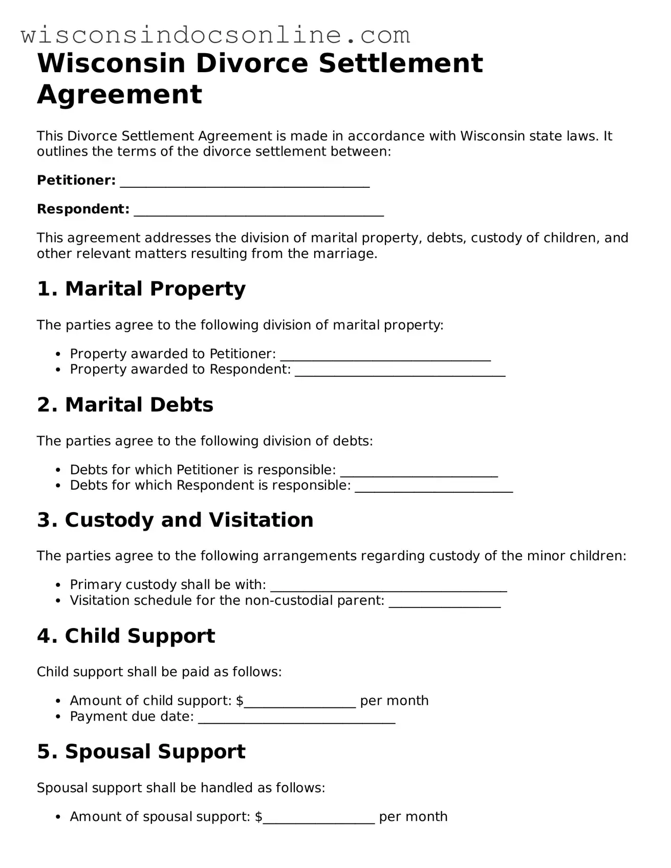 Attorney-Approved Wisconsin Divorce Settlement Agreement Template