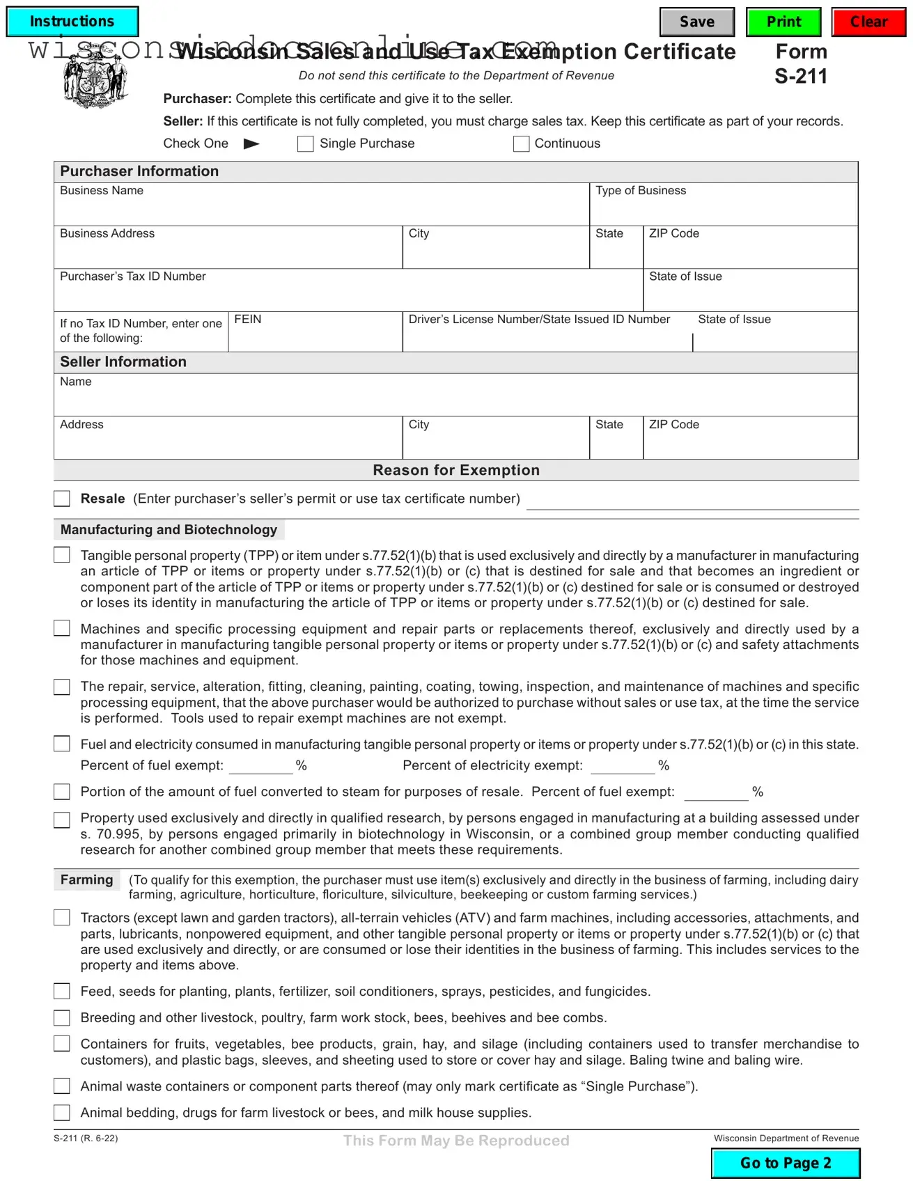 Blank Wisconsin Tax Exempt Form