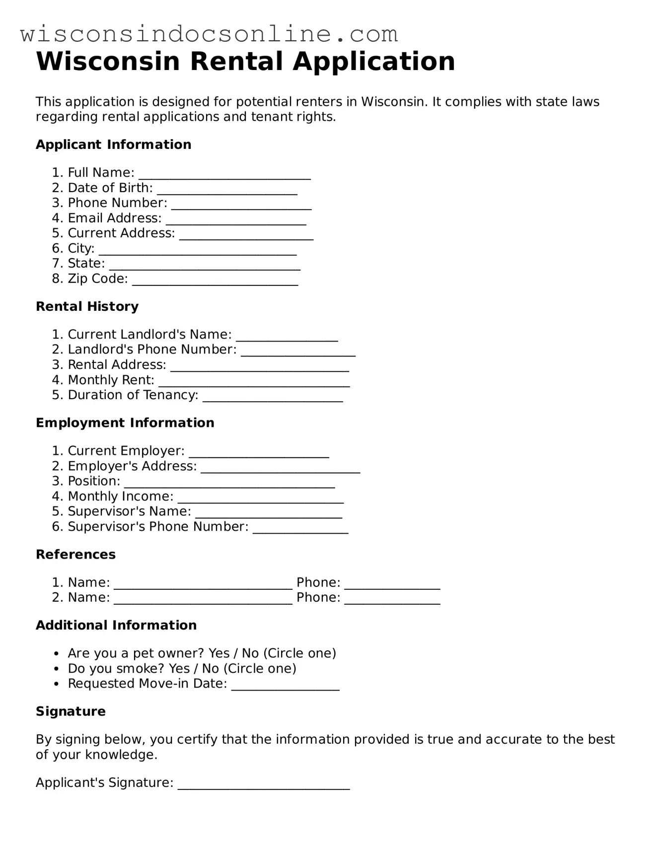Attorney-Approved Wisconsin Rental Application Template