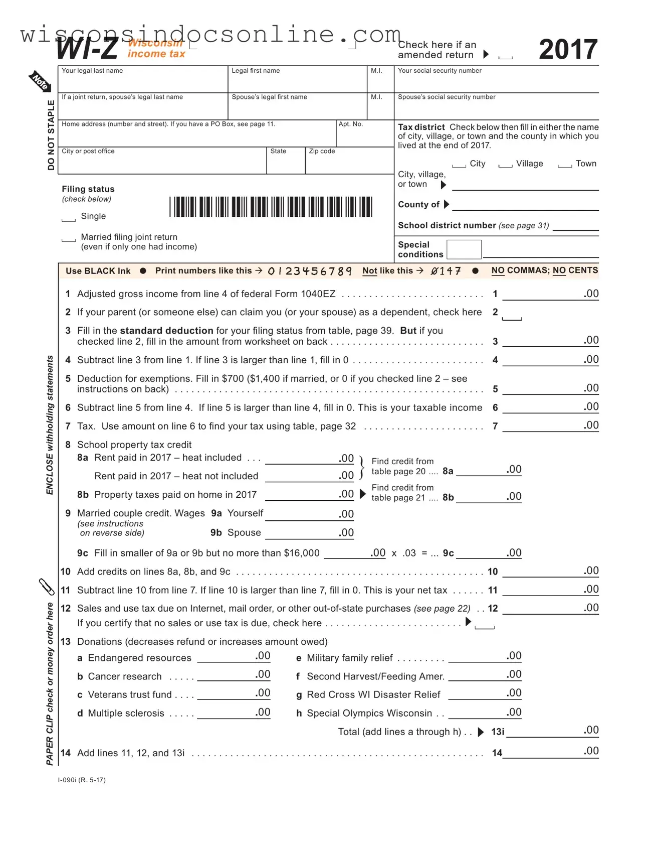 Blank Wisconsin Wi Z Form