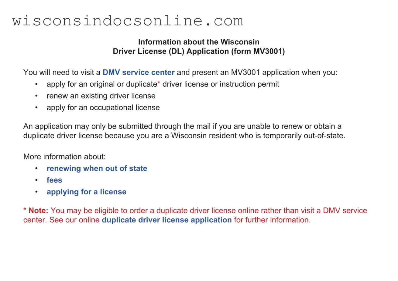 Blank Wisconsindmv Mv3001 Form